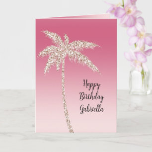 Pink Blush Glitzer Palm Trees Ombre Karte