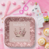 Pink Blush Glitzer Tiara Crown Quinceñera Pappteller (Party)