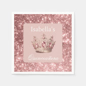 Pink Blush Glitzer Tiara Crown Quinceñera Serviette (Vorderseite)