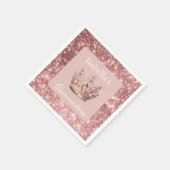Pink Blush Glitzer Tiara Crown Quinceñera Serviette (Ecke)