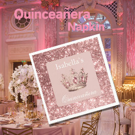 Pink Blush Glitzer Tiara Crown Quinceñera Serviette