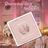 Pink Blush Glitzer Tiara Crown Quinceñera Serviette
