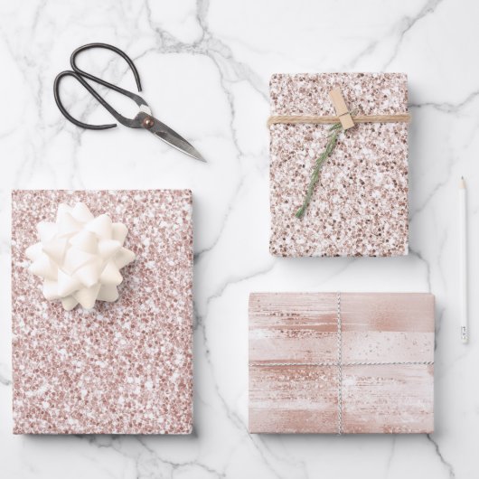 Pink Blush Glitzy Glitzer Geschenkpapier Set (Vorderseite)