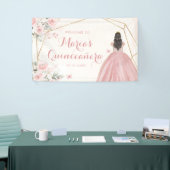 Pink Blush Gold Geometrie Blumenkatze Quinceñera G Banner (Messeveranstaltung)