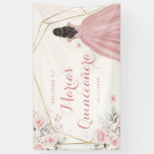 Pink Blush Gold Geometrie Blumenkatze Quinceñera G Banner (Vertikal)