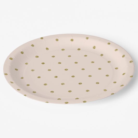 Pink Blush Gold Glitzer Polka Dot Pattern Pappteller (Schrägansicht)