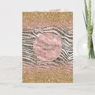 Pink Blush Gold Glitzy Glitzer Zebra Print Karte