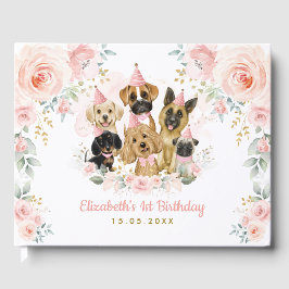 Pink Blush Gold Hunde Hunde Baby Girl Geburtstag Gästebuch