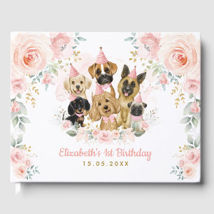 Pink Blush Gold Hunde Hunde Baby Girl Geburtstag Gästebuch