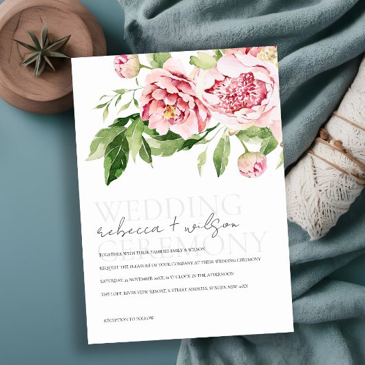 PINK BLUSH GREEN PEONY FLORAL WATERCOLOR WEDD