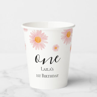 Pink Blush Groovy Daisy Birthday Pappbecher
