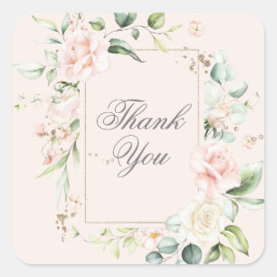 Pink Blush Ivory Floral Vielen Dank Quadratischer Aufkleber
