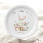 Pink Blush Kaninchen Babydusche Pappteller<br><div class="desc">Elegantes und süßes Babyhase in einem Korbkorb,  umgeben von schönen,  pastellfarbenen Blume. Ihre kleine rosa Decke ist über die Seite des Korbes gezogen. So niedlich für die Babydusche. Matching-Produkte verfügbar. 100% Kundenzufriedenheit mit "Zazzle"</div>