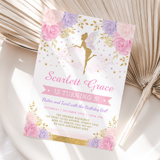 Pink Blush Lila Floral Fairy Geburtstagsparty Einladung