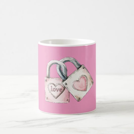 Pink Blush Love Heart Locks Kaffeetasse (Mittel)