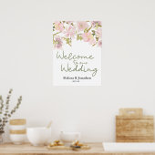Pink Blush Magnolia Bloral Wedding Poster (Küche)