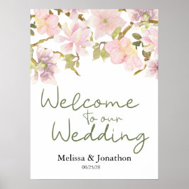 Pink Blush Magnolia Bloral Wedding Poster
