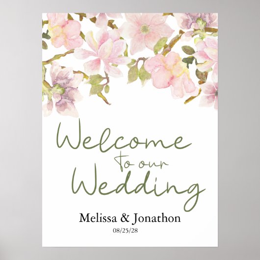 Pink Blush Magnolia Bloral Wedding Poster (Vorne)