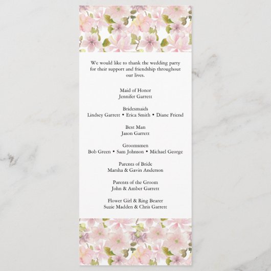 Pink Blush Magnolia Blumenzettel Programm (Rückseite)