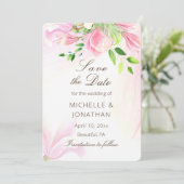 Pink Blush Magnolias florale Inspiration Hochzeit Save The Date (Stehend Vorderseite)