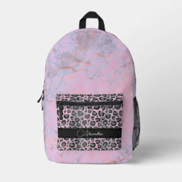 Pink Blush Marmor Glittery Leopard Personalisiert Bedruckter Rucksack