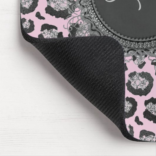 Pink Blush Marmor Glittery Leopard Personalisiert Mousepad (Ecke)