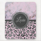 Pink Blush Marmor Glittery Leopard Personalisiert Mousepad (Vorne)