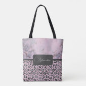 Pink Blush Marmor Glittery Leopard Personalisiert Tasche (Rückseite)