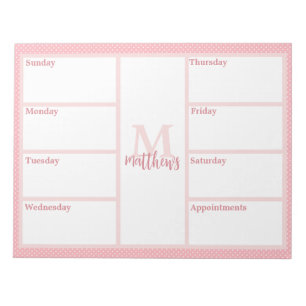 Pink Blush Mini Dot Wochenplaner Notepad Notizblock