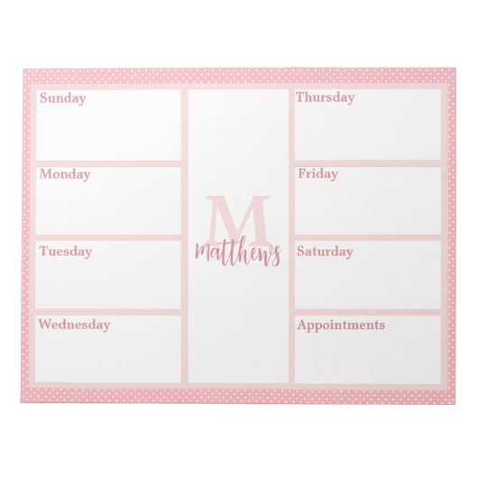 Pink Blush Mini Dot Wochenplaner Notepad Notizblock (Vorderseite)