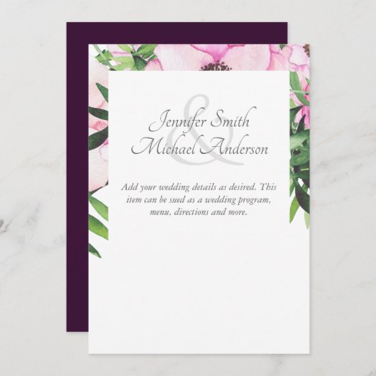 Pink Blush Mint Wedding Details Karten (Vorne/Hinten)