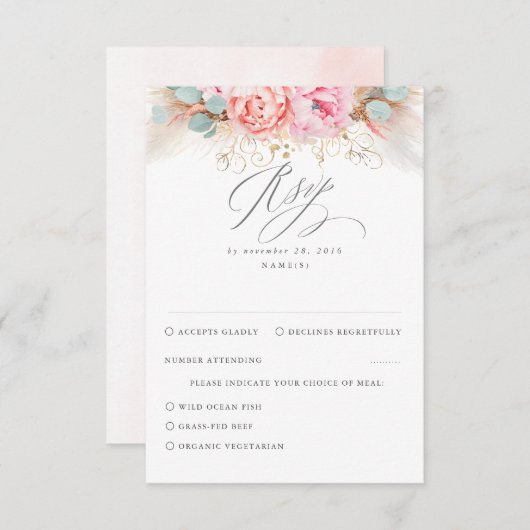 Pink Blush Pampas Grass Wedding RSVP (Vorne/Hinten)