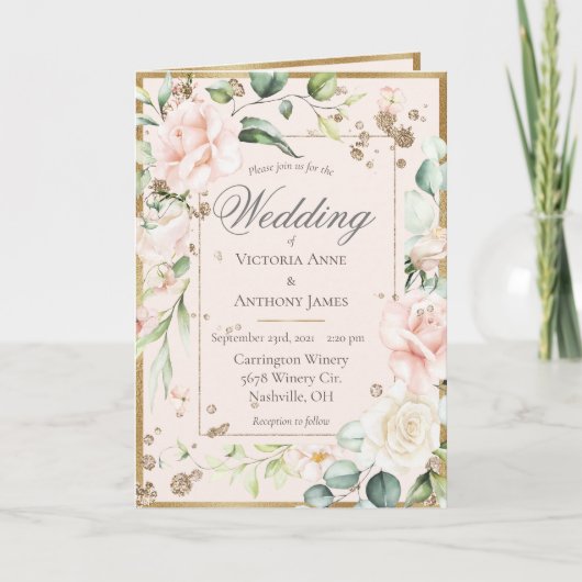 Pink Blush Pastellfarben Wasserfarben Floral Roman Einladung (Vorderseite)
