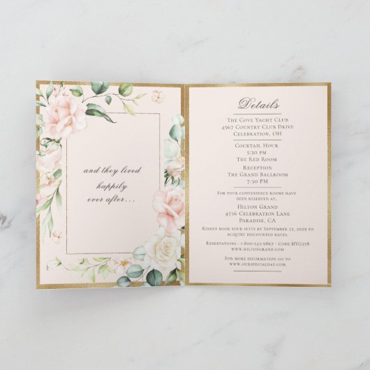 Pink Blush Pastellfarben Wasserfarben Floral Roman Einladung (Innenseite)