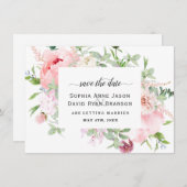Pink Blush Peonies Bloom Wedding Calligraphy Save The Date (Vorne/Hinten)