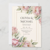 Pink Blush Peonies Floral Elegant Wedding Einladung (Vorderseite)