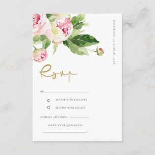 PINK BLUSH PEONY FLORAL WATERCOLOR WEDD RSVP BEGLEITKARTE