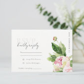 PINK BLUSH PEONY FLORAL WATERCOLOR WEDD RSVP BEGLEITKARTE (Stehend Vorderseite)