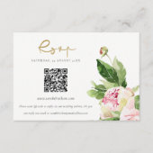 Pink Blush Peony Floral Wedding QR Code UAWG Begleitkarte (Vorderseite)