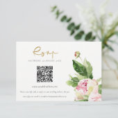 Pink Blush Peony Floral Wedding QR Code UAWG Begleitkarte (Stehend Vorderseite)