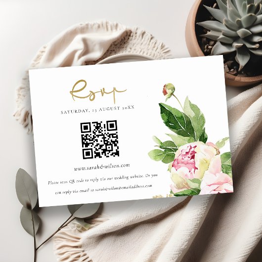 Pink Blush Peony Floral Wedding QR Code UAWG Begleitkarte