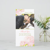 Pink Blush Peony Wedding Danke Foto Card (Stehend Vorderseite)