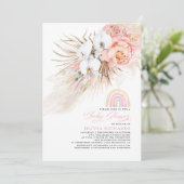 Pink Blush Rainbow Pampas Grass Baby Shower Girl Einladung (Stehend Vorderseite)