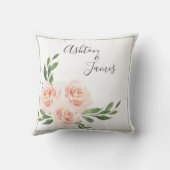 Pink Blush Romantische Namen Keepake Hochzeit Kissen (Rückseite)