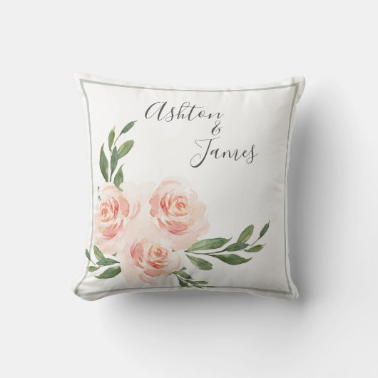 Pink Blush Romantische Namen Keepake Hochzeit Kissen (Vorderseite)
