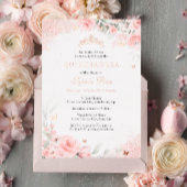 Pink Blush Rosen Butterfly Silver Quinceanera Folieneinladung