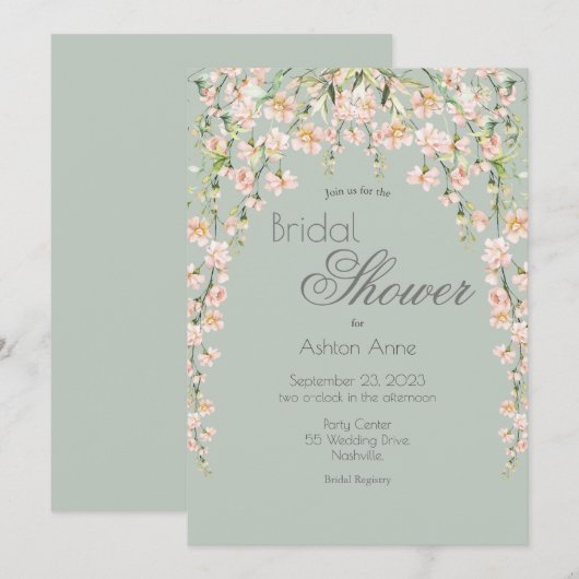 Pink Blush Sage Green Floral Wildblumen Bridal Einladung (Vorne/Hinten)