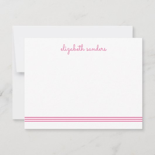 Pink Blush Script Triple Stripe Modern Trendy Mitteilungskarte (Vorderseite)