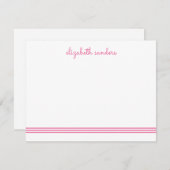 Pink Blush Script Triple Stripe Modern Trendy Mitteilungskarte (Vorne/Hinten)