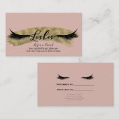 Pink Blush & Shiny Gold Eyelashes Empfehlungskarte (Vorne/Hinten)